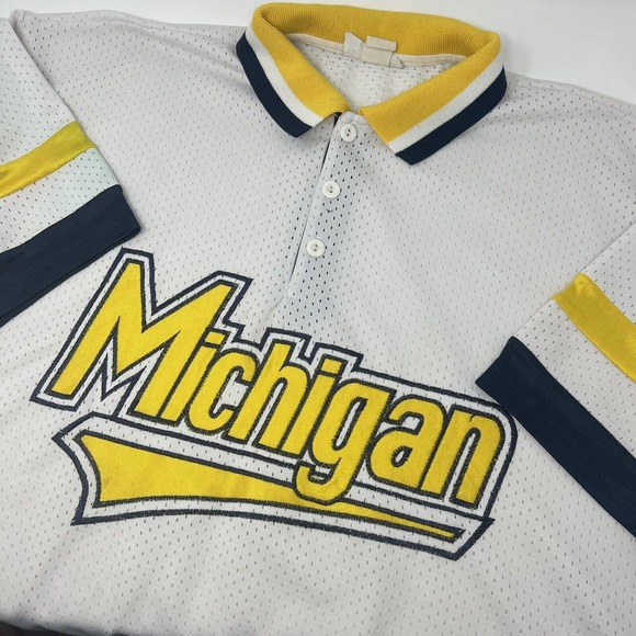 Vintage Michigan Wolverines Jersey Shirt Mens Blue Yellow Stitched Size 2XL XXL - Picture 1 of 11